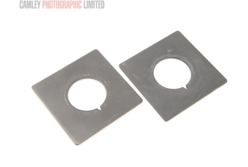 Pair of small square 82mm x 82mm Lens Boards. Graded: EXC [#5651]