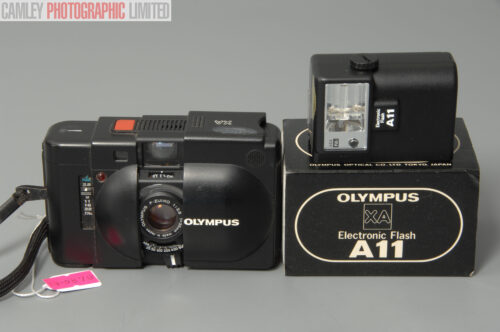 Olympus XA f2.8 35mm Camera & A11 Flash and Wrist Strap. Graded: EXC [#10870]